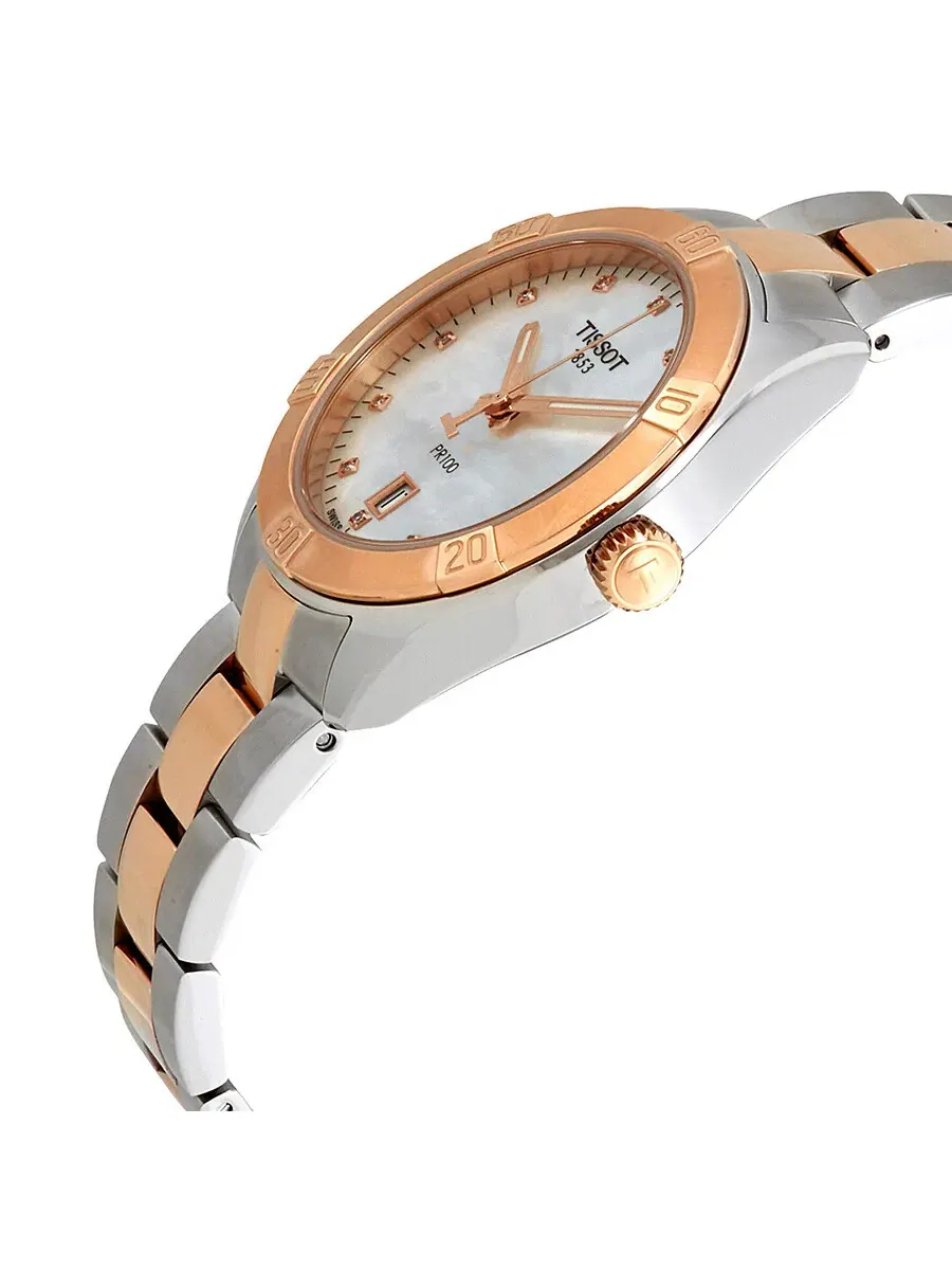 Женские часы Tissot PR100 с бриллиантами и белым перламутровым циферблатом T101.910.22.116.00 — изображение 2 из 3
