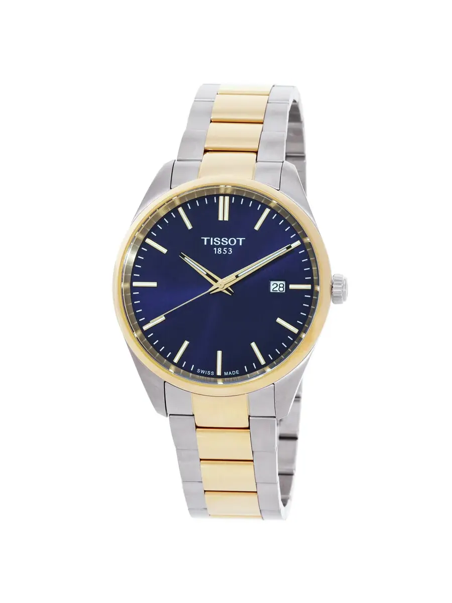 Мужские часы Tissot PR 100 Quartz с синим циферблатом, двухцветные T1504102204100 — изображение 1 из 3