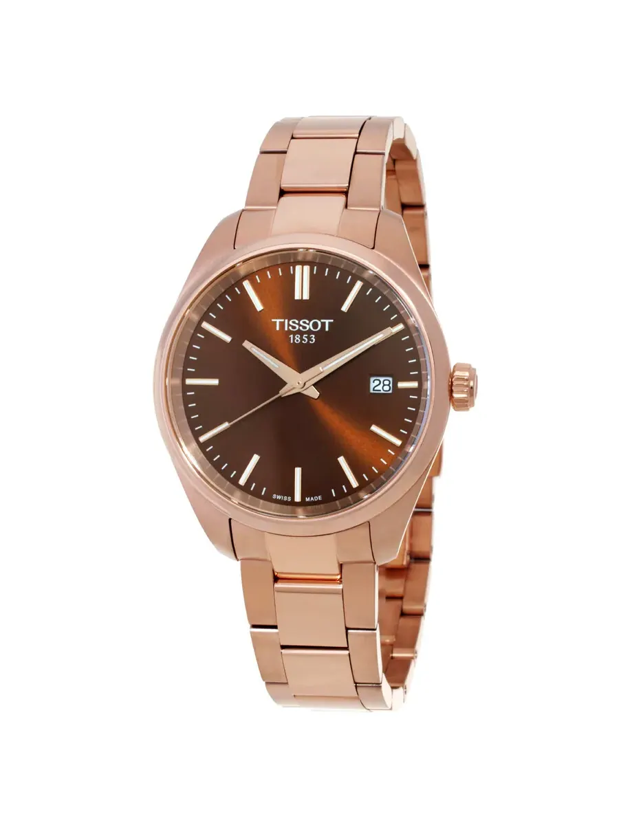 Женские часы Tissot PR 100 Quartz с коричневым циферблатом T1502103329100 — изображение 1 из 3, оттенок розовый золотистый
