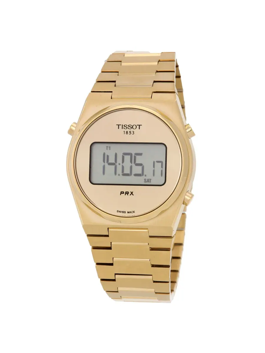 Мужские цифровые кварцевые часы Tissot PRX с золотым циферблатом, модель T1372633302000 — изображение 1 из 3