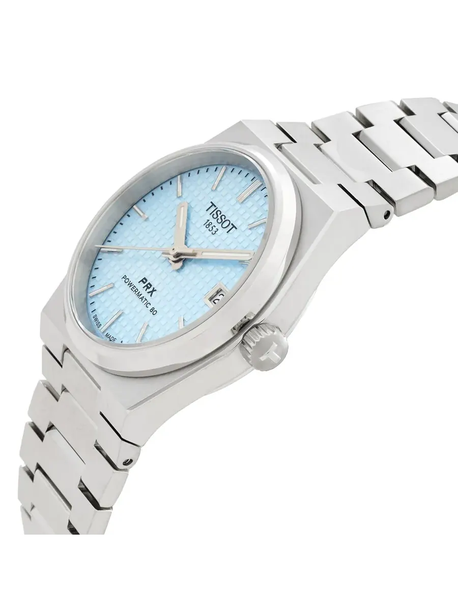 Женские часы Tissot PRX Powermatic 80 с автоматическим механизмом и циферблатом ледяного синего — изображение 2 из 3