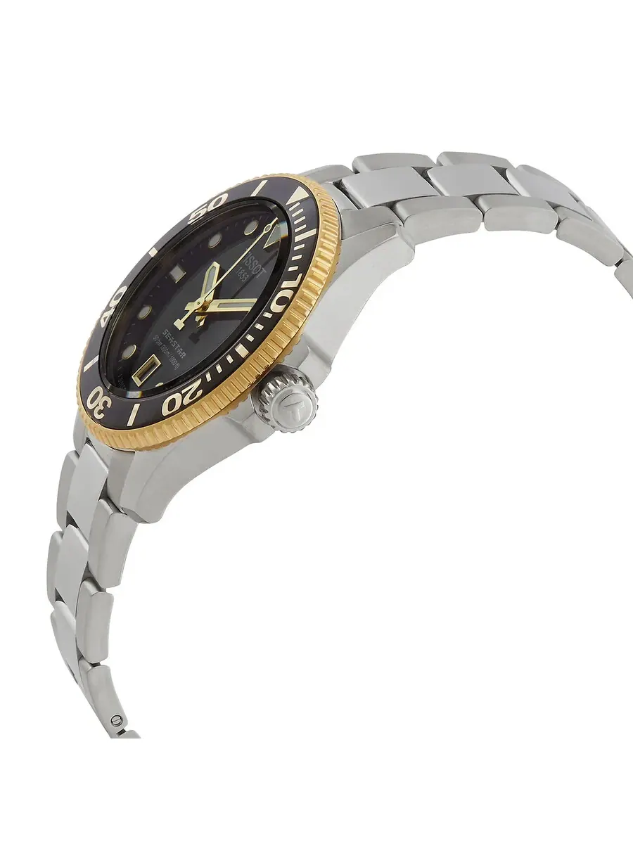 Часы Tissot Seastar 1000 Quartz с черным циферблатом унисекс T1202102105100 — изображение 2 из 3, оттенок желтый золотистый