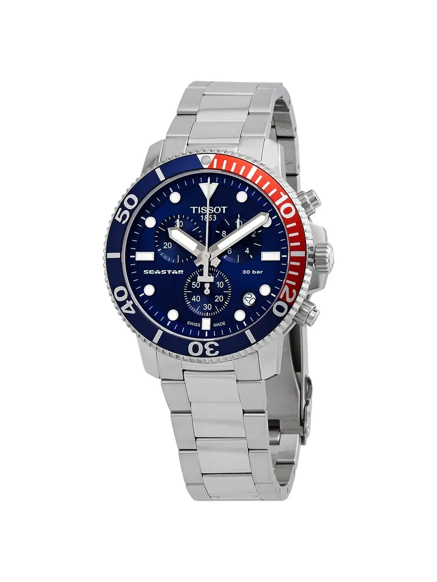 Мужские часы Tissot Seastar Chronograph Quartz с синим циферблатом и безелем Pepsi — изображение 1 из 3, оттенок мульти
