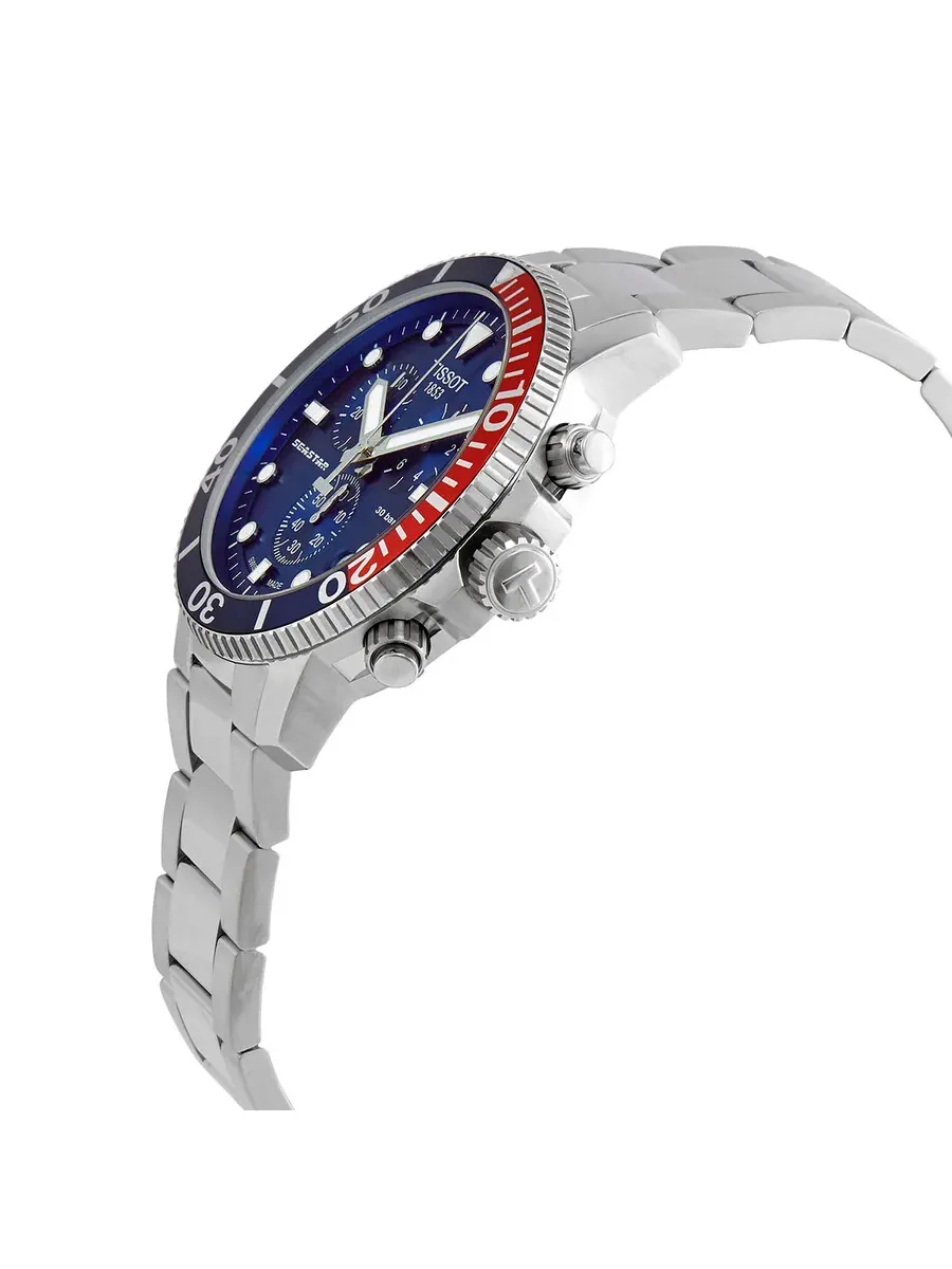 Мужские часы Tissot Seastar Chronograph Quartz с синим циферблатом и безелем Pepsi — изображение 2 из 3, оттенок мульти