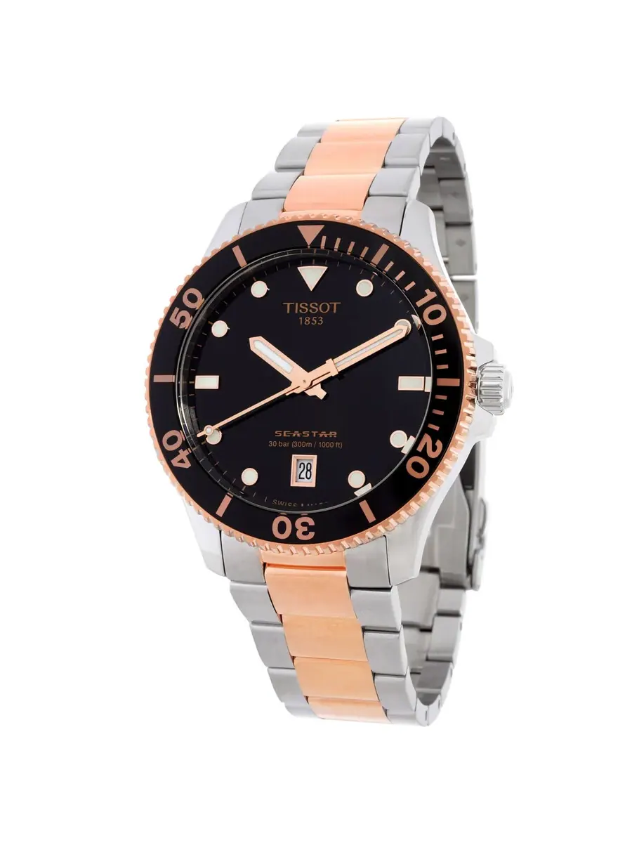 Мужские часы Tissot Seastar Quartz с черным циферблатом T1204102205101 — изображение 1 из 3, оттенок розовый золотистый