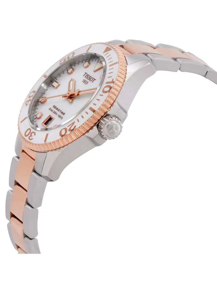 Часы Tissot Seastar Quartz с белым перламутровым циферблатом T1202102211100 — изображение 2 из 3, оттенок розовый золотистый