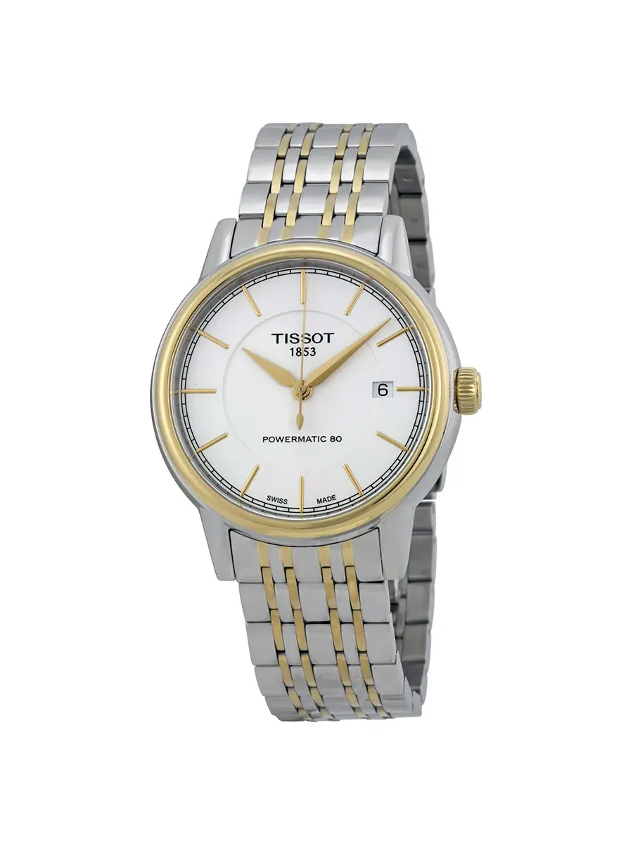 Мужские часы Tissot T-Classic Powermatic с белым циферблатом T0854072201100 — изображение 1 из 4, оттенок золотистый