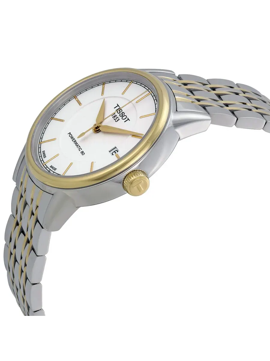 Мужские часы Tissot T-Classic Powermatic с белым циферблатом T0854072201100 — изображение 2 из 4, оттенок золотистый