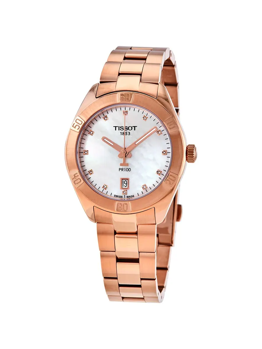 Женские часы Tissot T-Classic PR100 Quartz с циферблатом из жемчужной пластины и бриллиантами — изображение 1 из 3