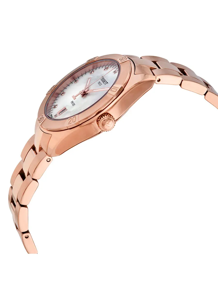 Женские часы Tissot T-Classic PR100 Quartz с циферблатом из жемчужной пластины и бриллиантами — изображение 2 из 3