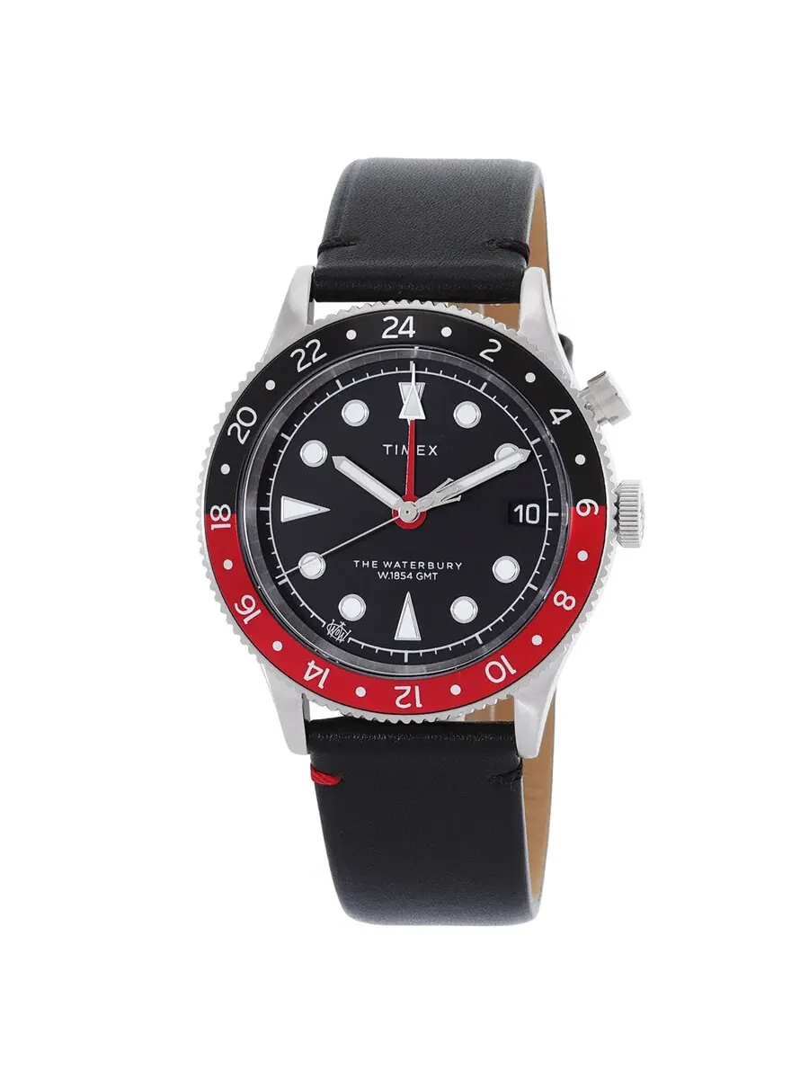 Мужские часы Timex Waterbury Traditional GMT Quartz с черным циферблатом и безелем Coke TW2W22800 — изображение 1 из 3