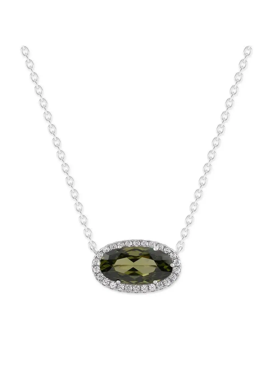Подвеска-ожерелье Belacqua Peridot с ореолом, камень рождения августа, из серебра 925 пробы — изображение 1 из 5