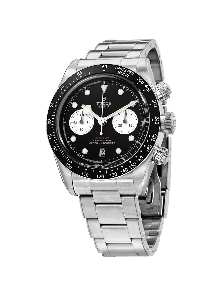 Мужские часы Tudor Black Bay Chrono Хронограф Автоматический Хронометр Черный циферблат «Панда» — серебристый