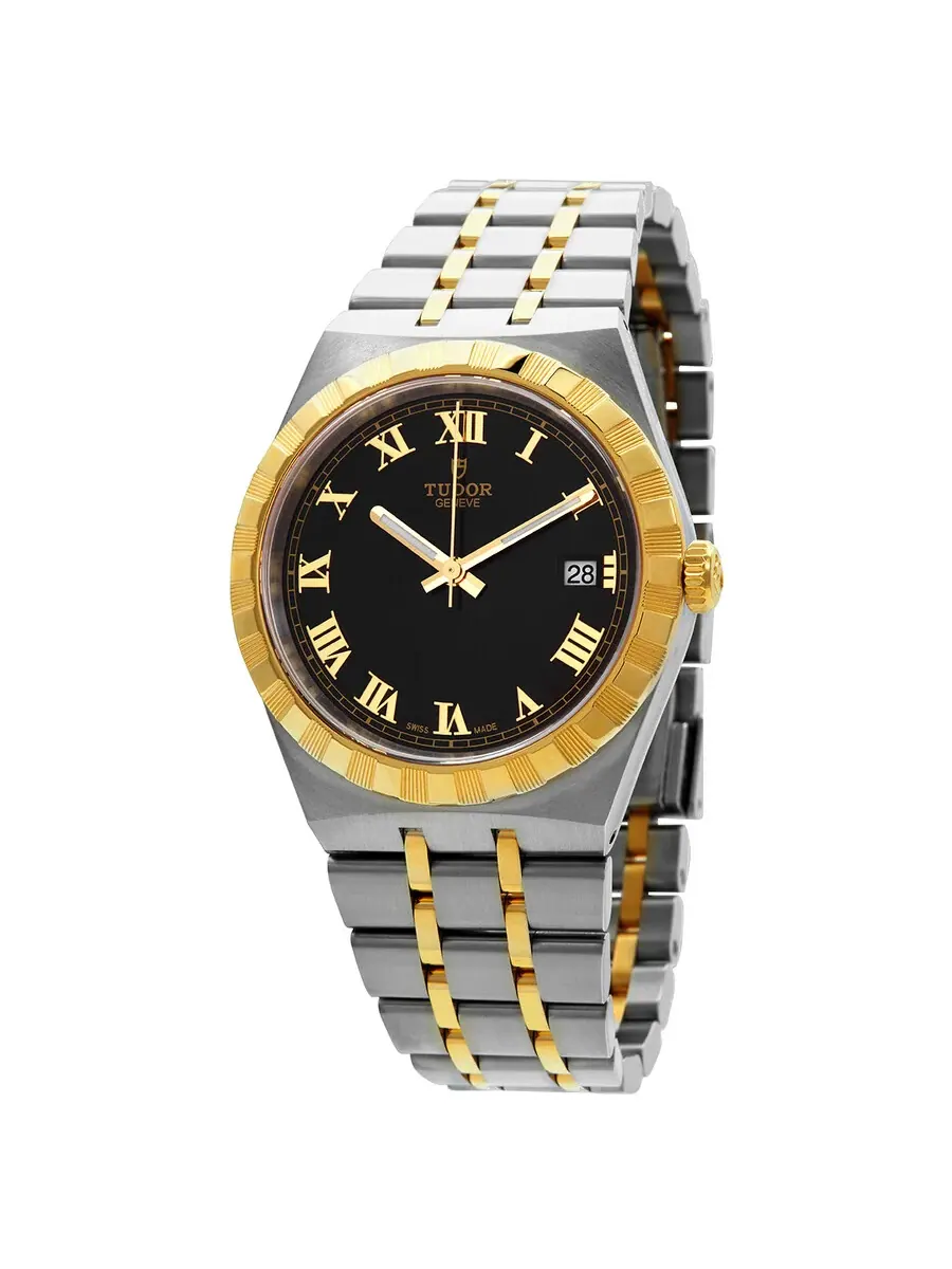 Часы Tudor Royal Automatic с черным циферблатом, 38 мм, модель M28503-0006 — изображение 1 из 4, оттенок золотистый