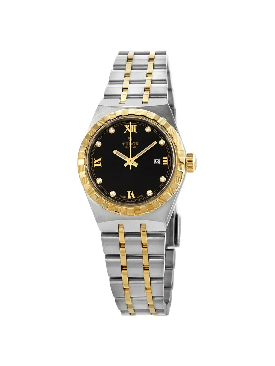 Женские часы Tudor Royal Automatic с черным циферблатом и бриллиантами, 28 мм, модель M28303-0005 — изображение 1 из 4