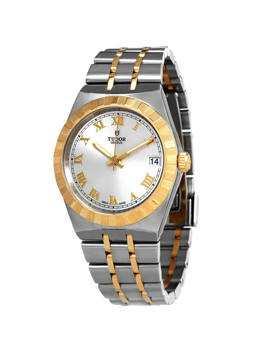Часы Tudor Royal Automatic с серебристым циферблатом, 34 мм, модель M28403-0001 — изображение 1 из 3, оттенок золотистый