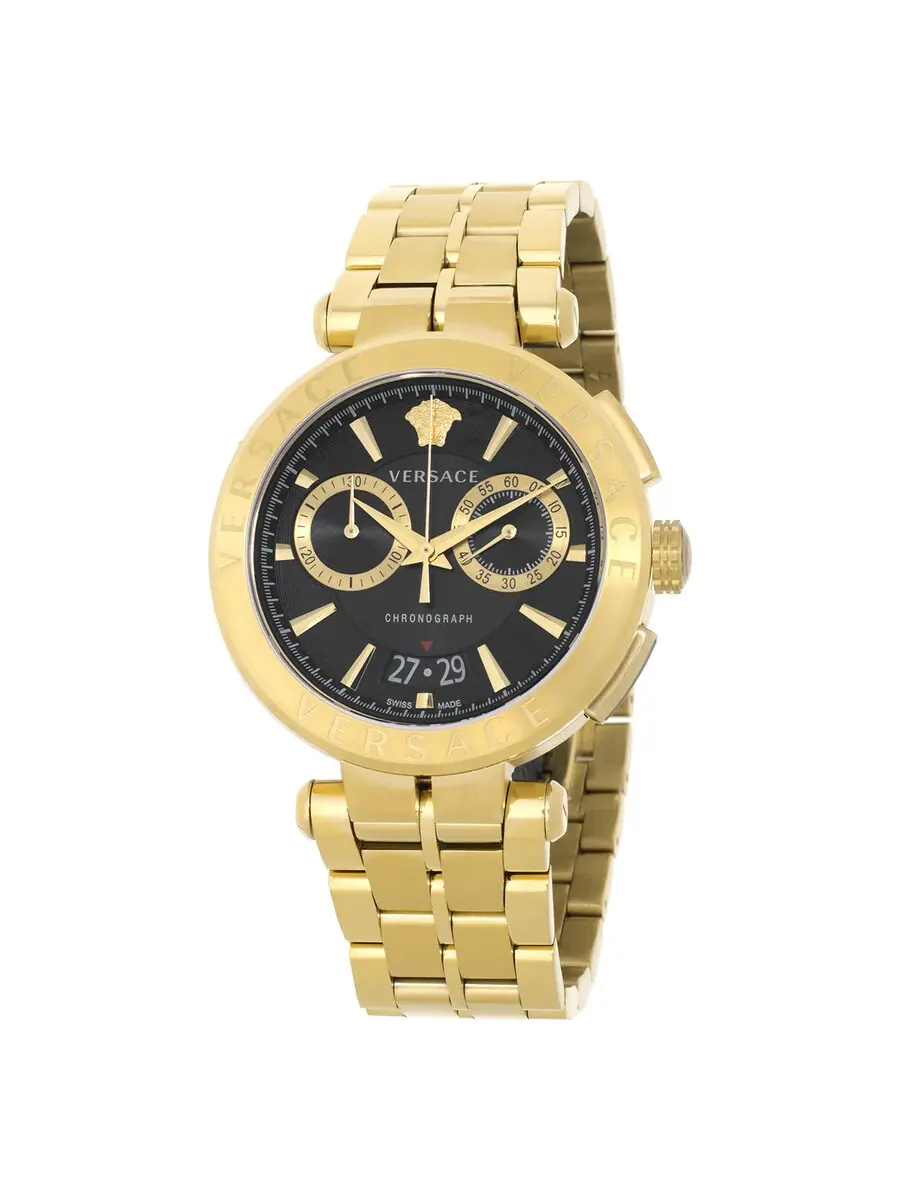 Мужские часы Versace Aion Chronograph Quartz с черным циферблатом VE1D02823 — изображение 1 из 3, оттенок золотистый