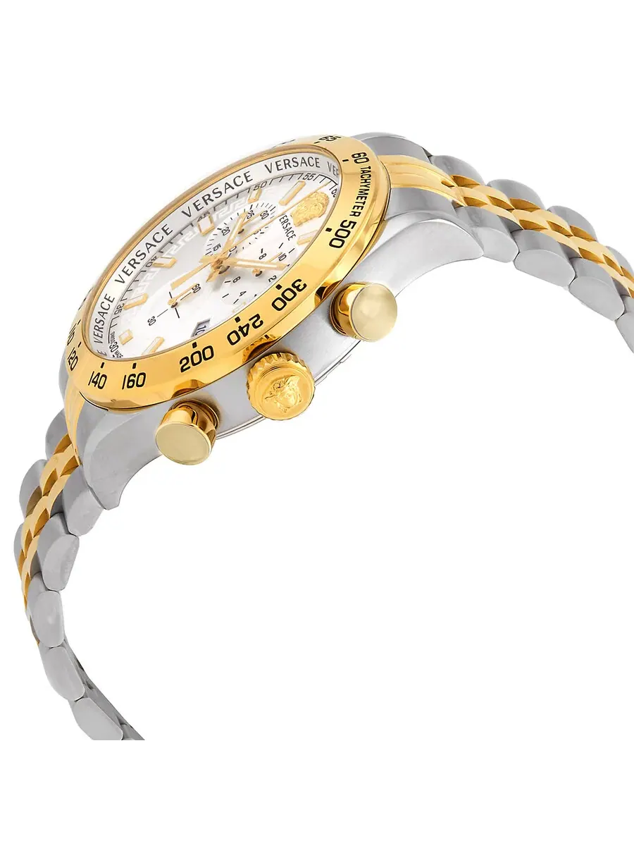 Мужские часы Versace хронограф кварцевые с серебристым циферблатом VE2U00422 — изображение 2 из 3, оттенок золотистый