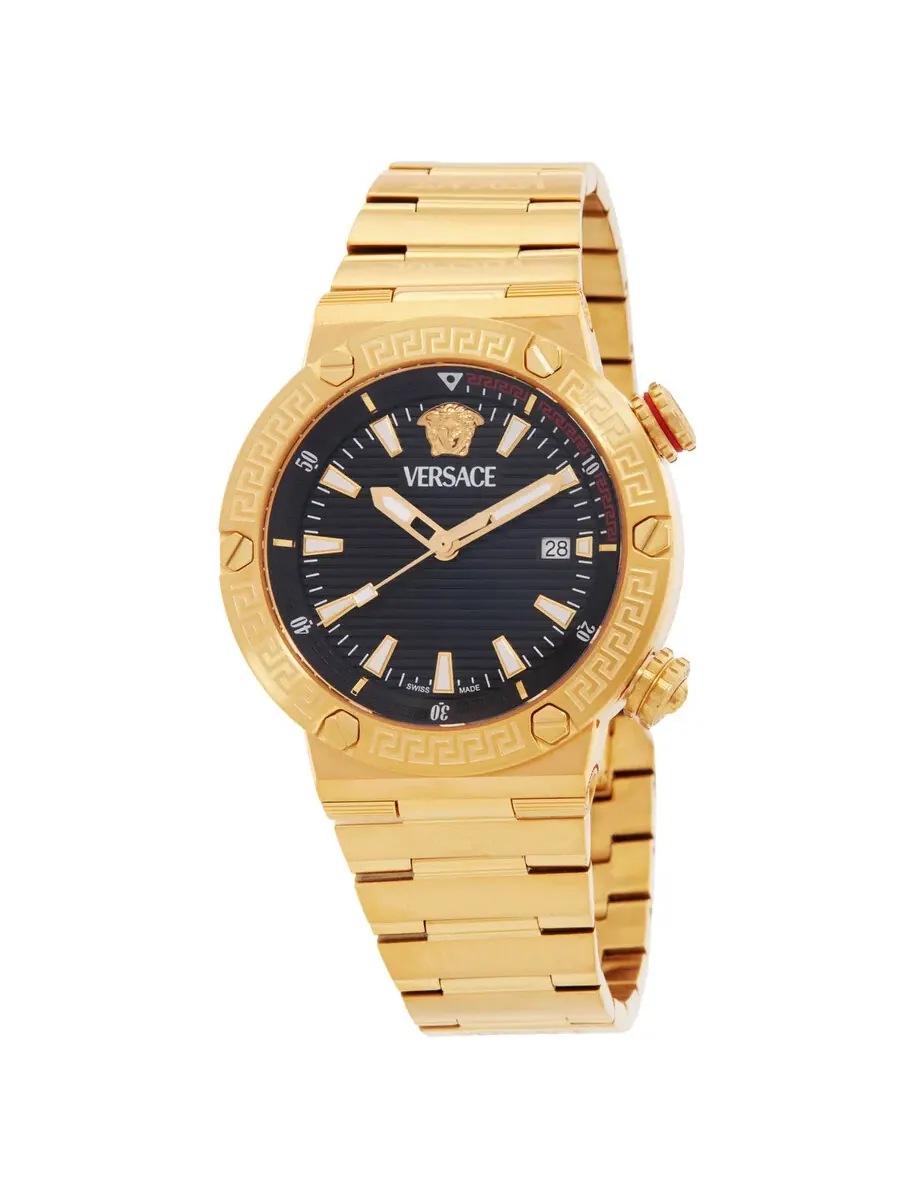 Мужские часы Versace с кварцевым механизмом, черным циферблатом и логотипом Greca VE8G00624 — изображение 1 из 3