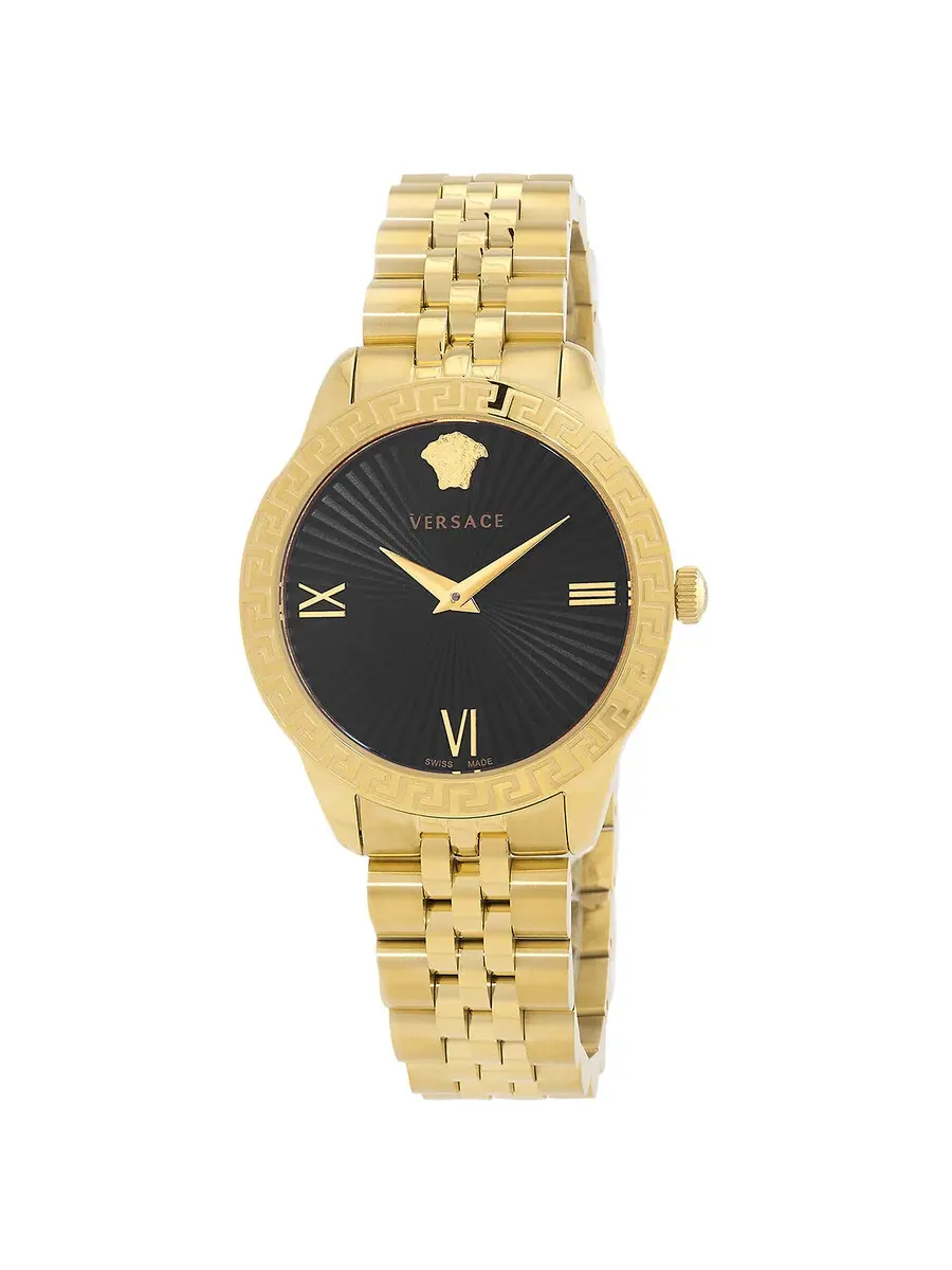 Женские часы Versace Greca Signature с черным циферблатом VEVC01121 — изображение 1 из 4, оттенок золотистый