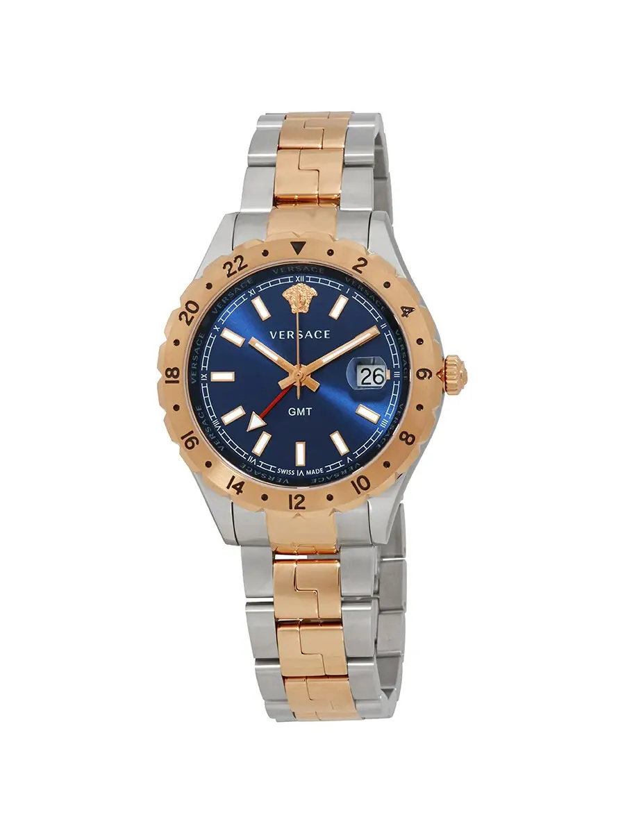 Мужские часы Versace Hellenyium GMT с синим циферблатом V11060017 — изображение 1 из 3, оттенок розовый золотистый
