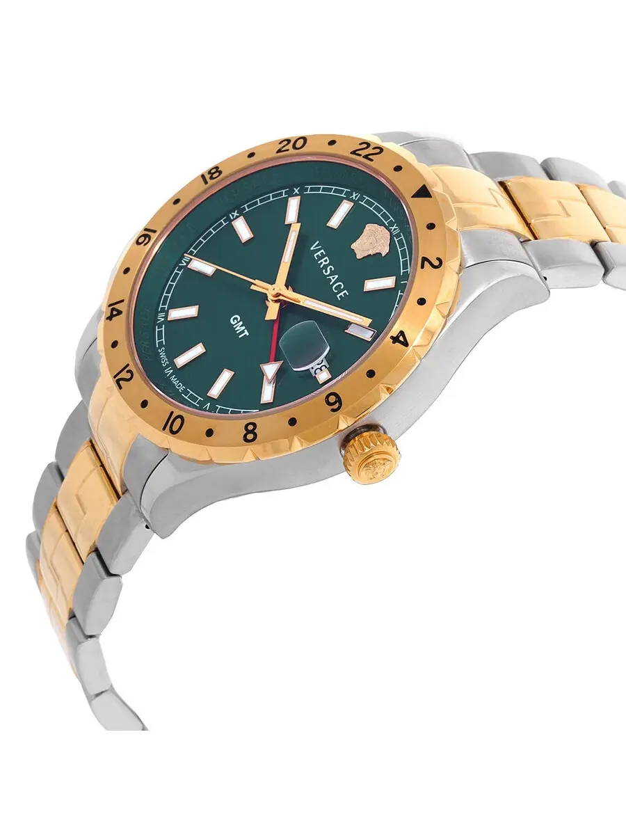 Мужские часы Versace Hellenyium GMT Quartz с зеленым циферблатом V11050016 — изображение 2 из 3, оттенок розовый золотистый