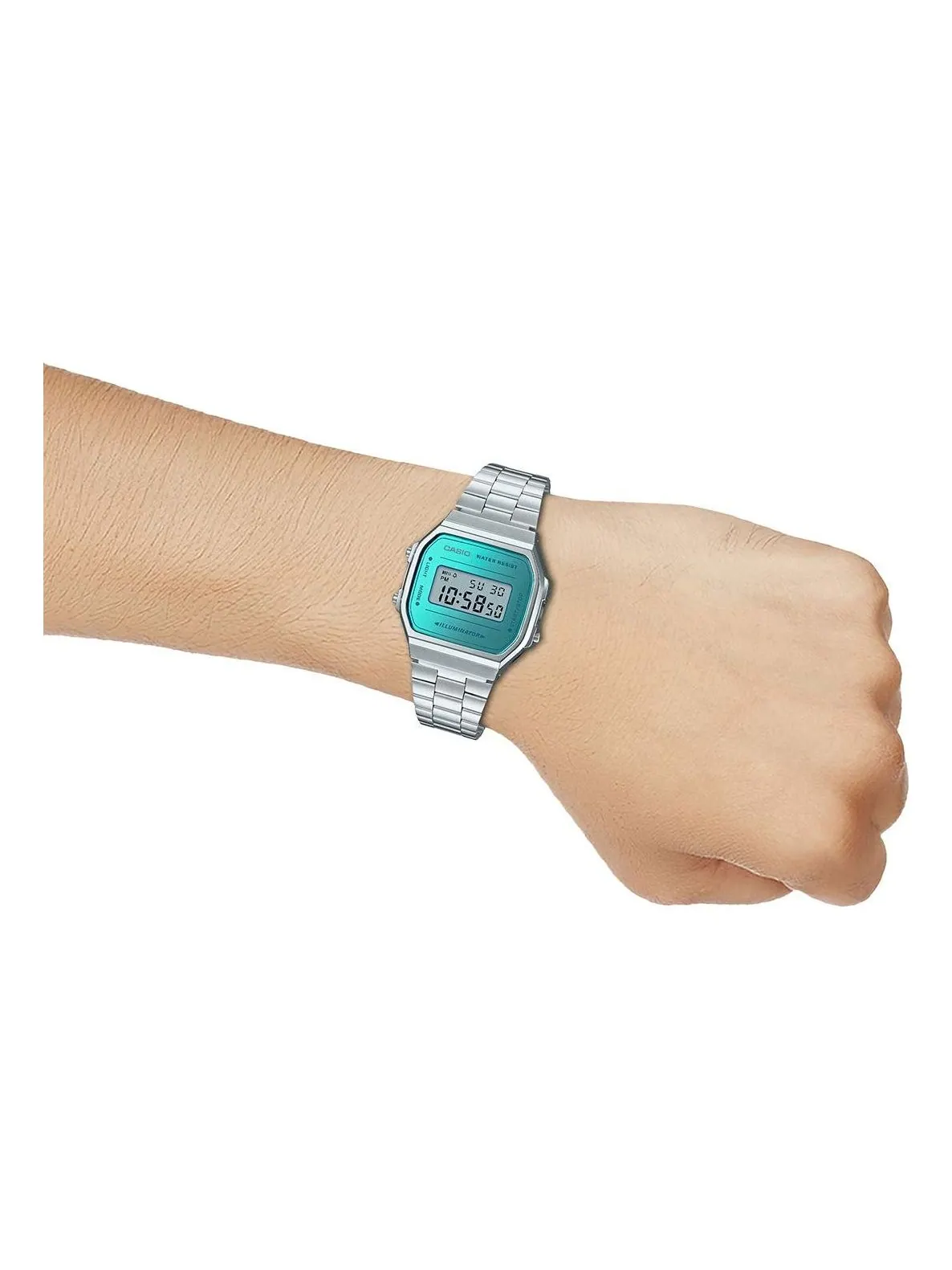 Casio Водонепроницаемый ремешок из нержавеющей стали, унисекс, мужской, серебристо-синий, цифровой — изображение 1 из 1