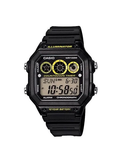 Часы CASIO Waterproof Sports Mens Black Digital — изображение 1 из 4, оттенок черный