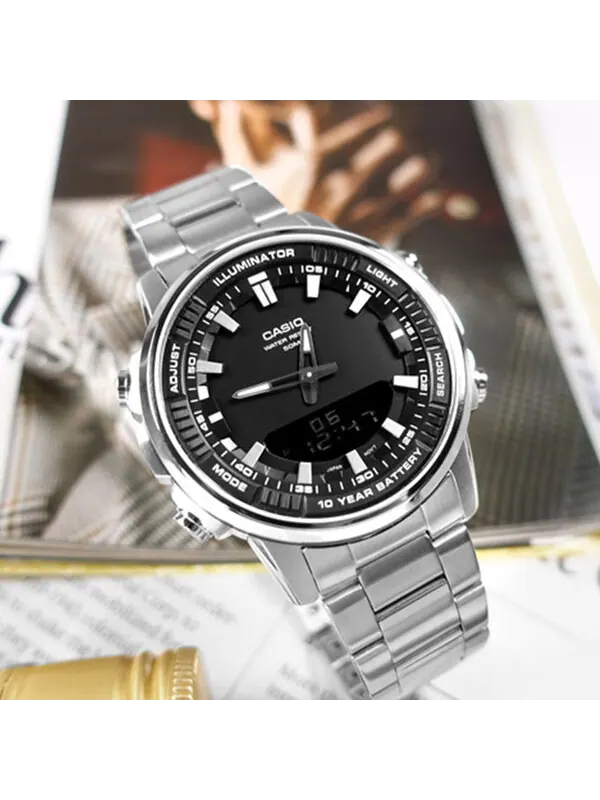 Часы Men's CASIO Dress Series Classic Minimalistic Black 47mm 50 waterproof Stainless Steel Strap — изображение 4 из 4