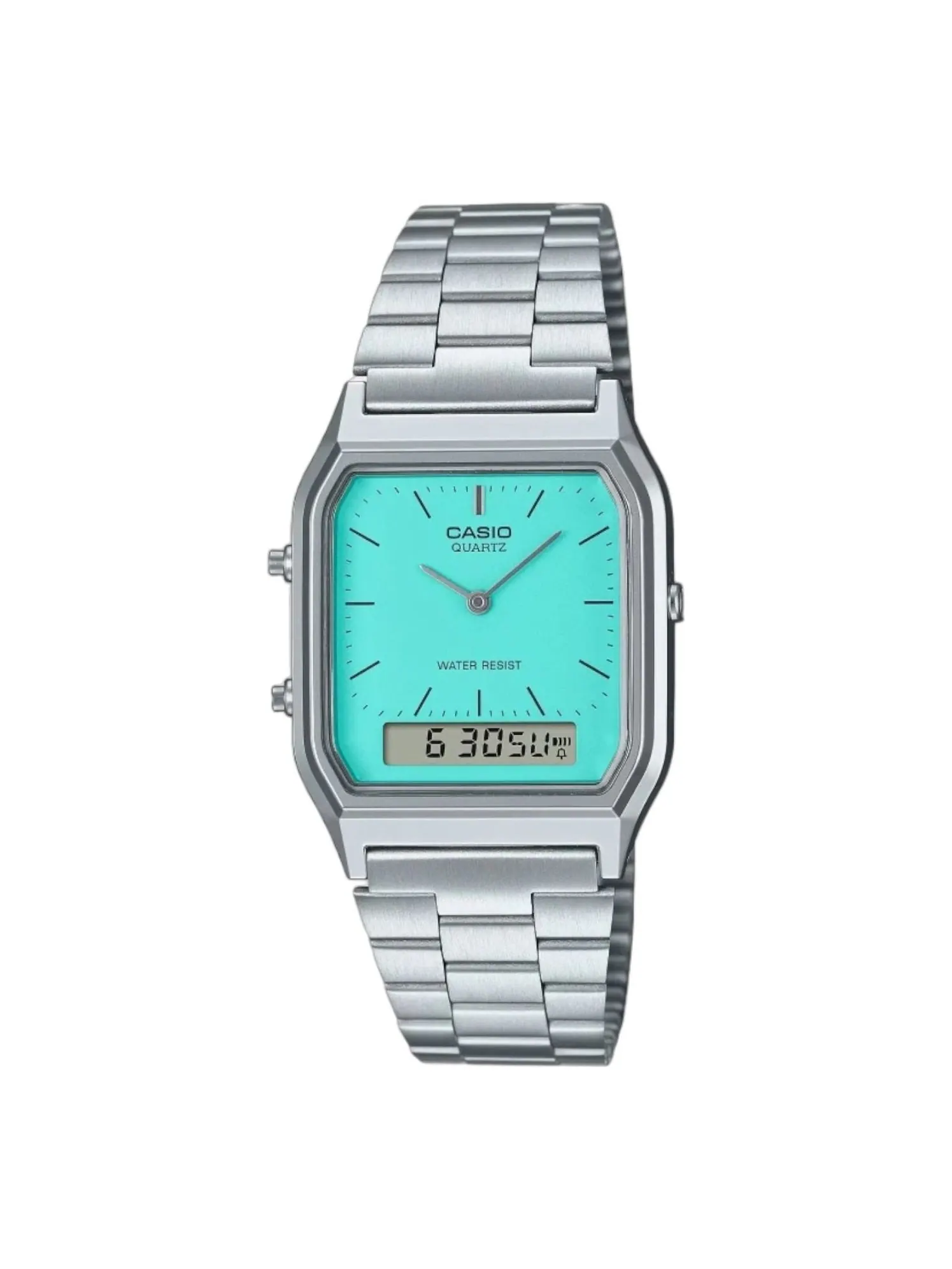Casio Vintage Dual Time Водонепроницаемый браслет из нержавеющей стали, серебристый, модель — изображение 1 из 1