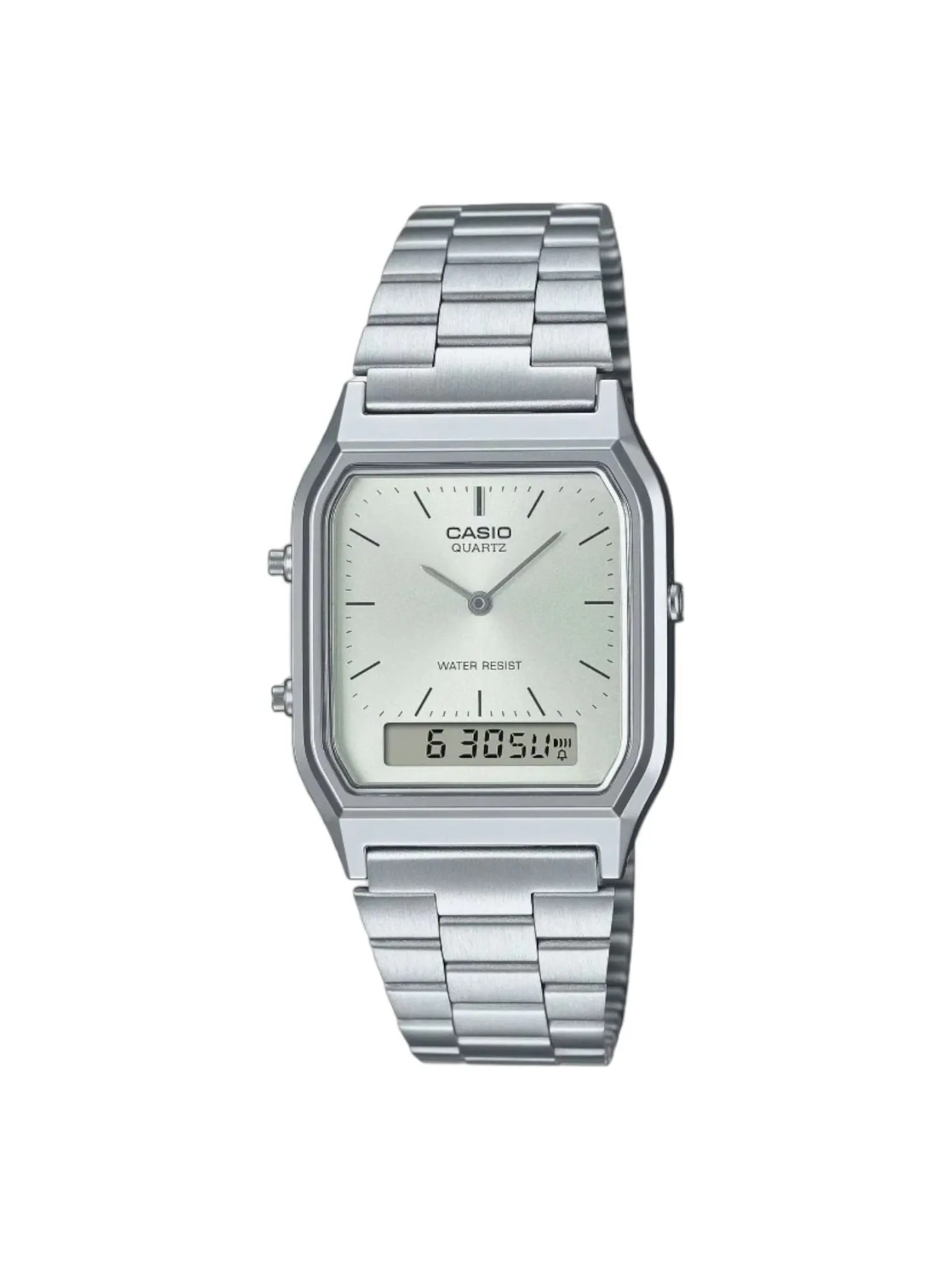 Casio Vintage Dual Time Водонепроницаемый браслет из нержавеющей стали, серебристый, модель — изображение 1 из 1