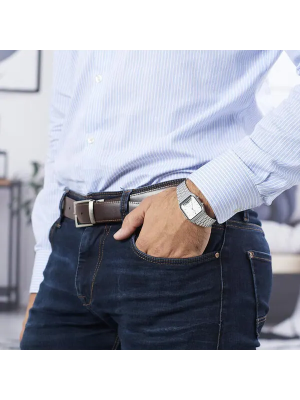 Часы CASIO Waterproof Stainless Steel Strap Mens Silver Analog/Digital Combo — изображение 3 из 4, оттенок серебряный