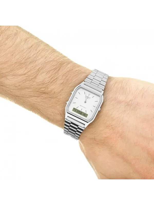 Часы CASIO Waterproof Stainless Steel Strap Mens Silver Analog/Digital Combo — изображение 4 из 4, оттенок серебряный