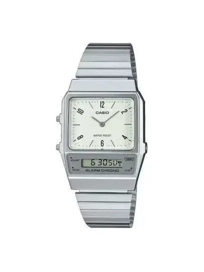 Casio Vintage Dual Time Водонепроницаемая модель с браслетом из нержавеющей стали — изображение 1 из 1, оттенок серебряный