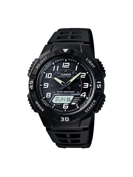 Часы CASIO Waterproof Sports Shockproof Solar Powered Mens Black Analog — изображение 1 из 4, оттенок черный