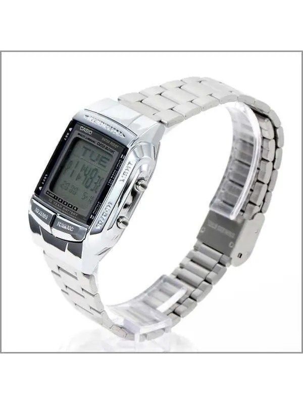 Часы CASIO Men' s Data Bank Dial Stainless Steel Band Quartz Waterproof Mens Silver — изображение 3 из 4, оттенок серебряный