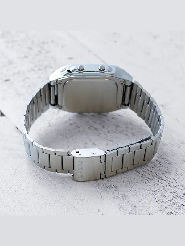 Часы CASIO Men' s Data Bank Dial Stainless Steel Band Quartz Waterproof Mens Silver — изображение 4 из 4, оттенок серебряный