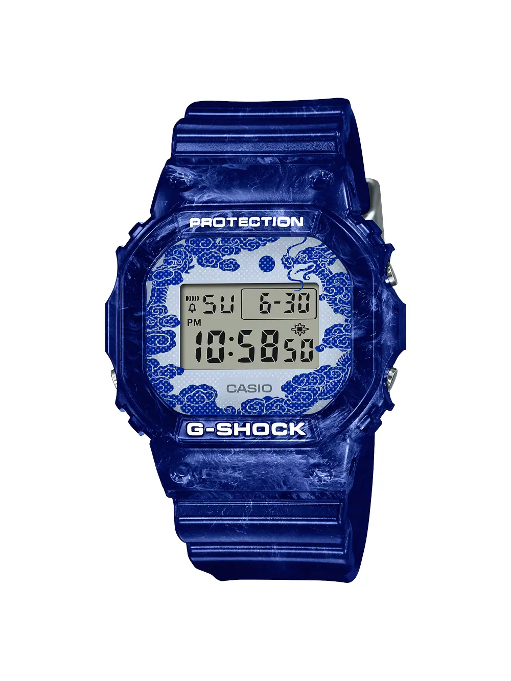 Часы Casio G-Shock синие с узорами в стиле сине-белого фарфора — изображение 1 из 6