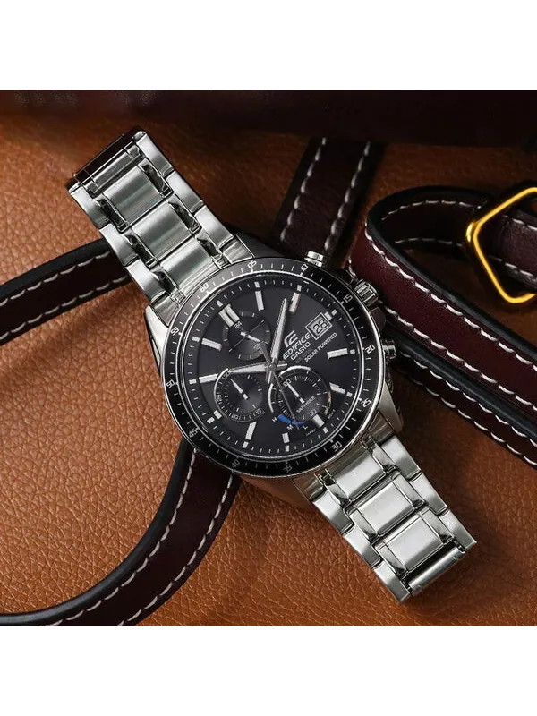 Часы CASIO EDIFICE Quartz Waterproof Solar Powered Stainless Steel Strap Mens Black Analog — изображение 3 из 4