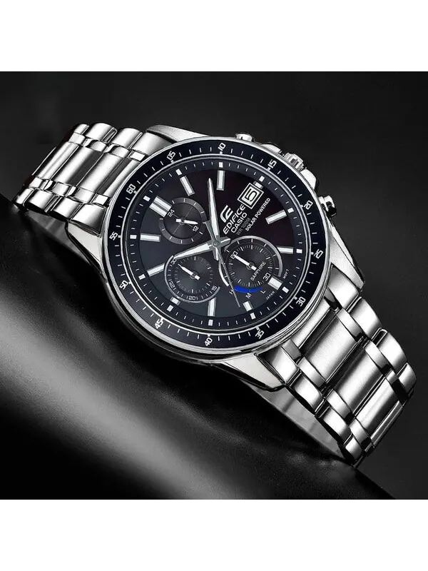 Часы CASIO EDIFICE Quartz Waterproof Solar Powered Stainless Steel Strap Mens Black Analog — изображение 4 из 4