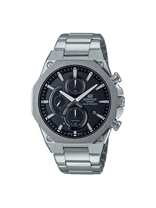 Часы CASIO Waterproof Sports EDIFICE Solar Powered Mens Black Analog — изображение 1 из 4, оттенок черный