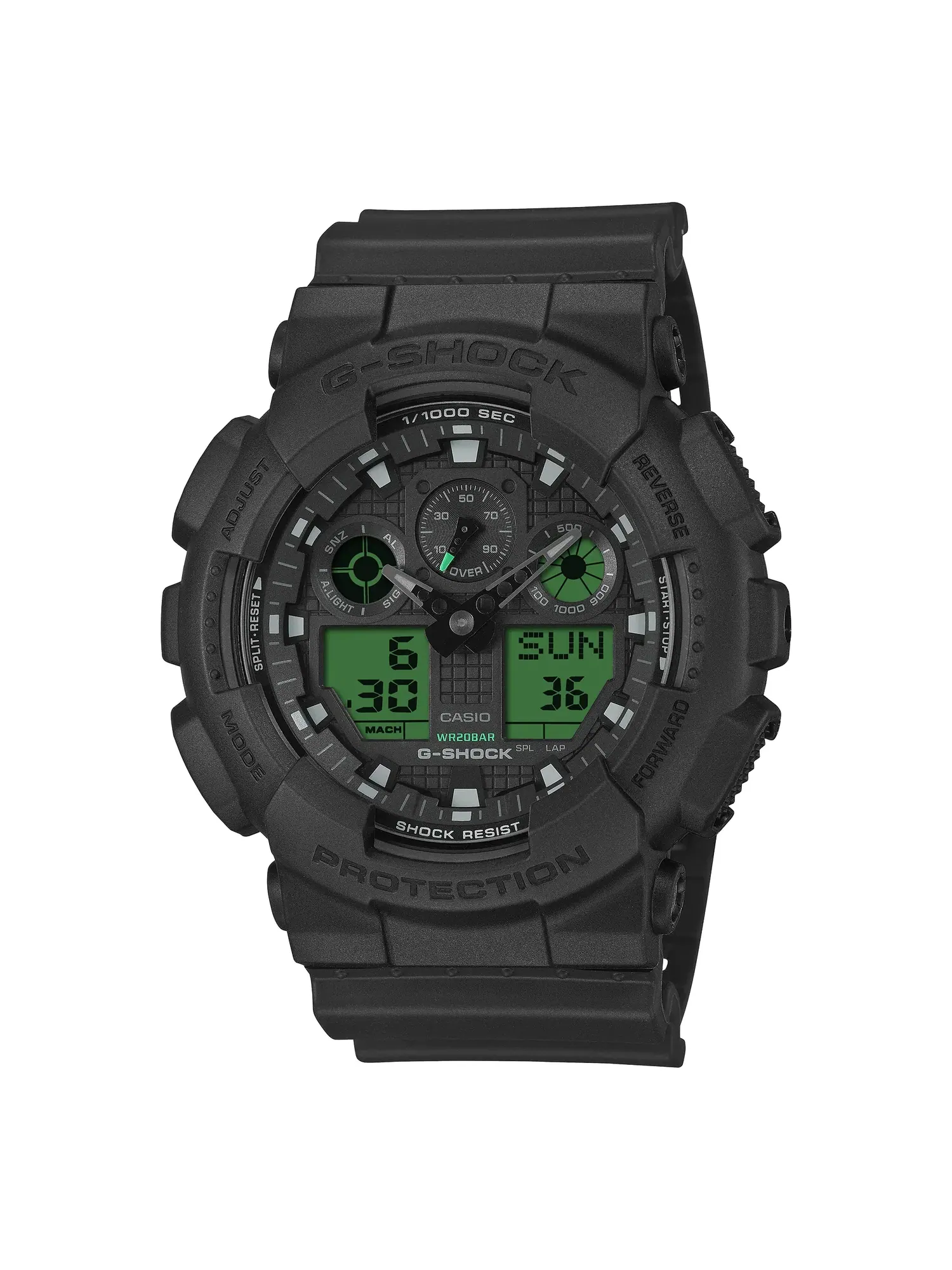 Аналогово-цифровые часы CASIO G-Shock GA-100 Series 'Черный электрозеленый' GA-100BEG-1A — изображение 1 из 1