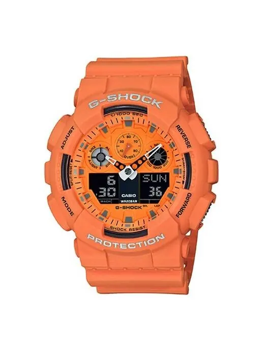 Часы Casio G-Shock Analog-Digital GA-100 Series, арт. GA-100RS-4A — изображение 1 из 2, оттенок оранжевый