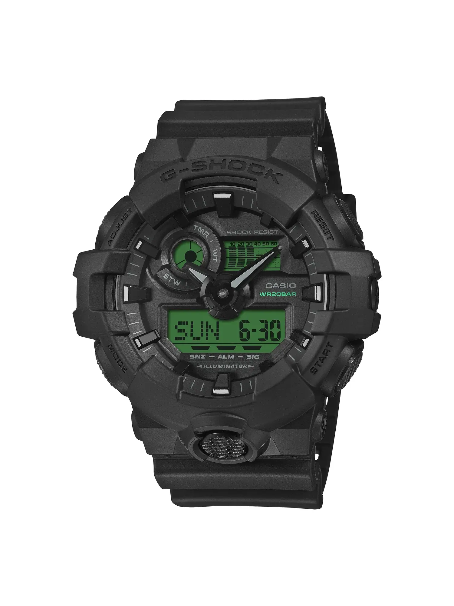 Аналогово-цифровые часы CASIO G-Shock GA-700 Series , цвет «Черный зеленый», модель GA-700BEG-1A — изображение 1 из 1