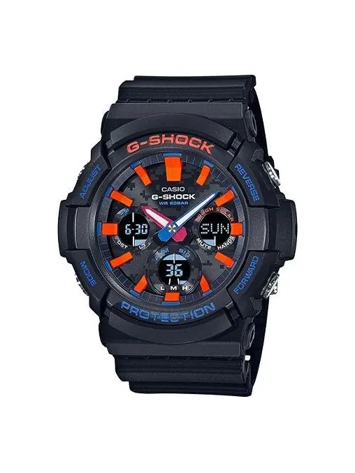 Часы CASIO G-Shock Analog-Digital 'Black' — изображение 1 из 4, оттенок синий, оранжевый