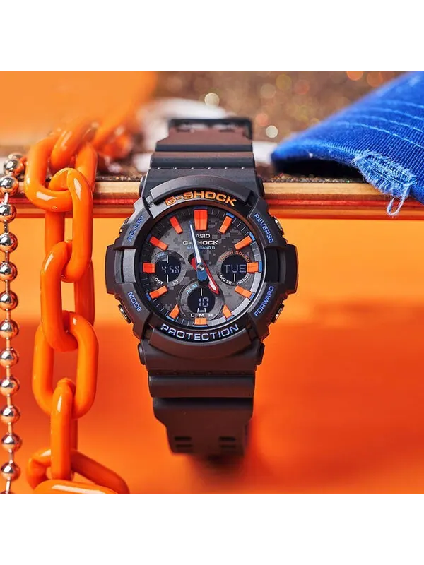 Часы CASIO G-Shock Analog-Digital 'Black' — изображение 2 из 4, оттенок синий, оранжевый