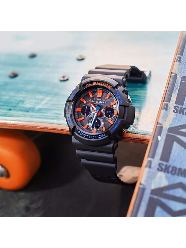 Часы CASIO G-Shock Analog-Digital 'Black' — изображение 3 из 4, оттенок синий, оранжевый