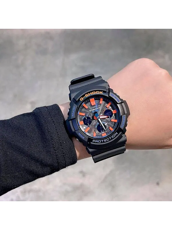 Часы CASIO G-Shock Analog-Digital 'Black' — изображение 4 из 4, оттенок синий, оранжевый