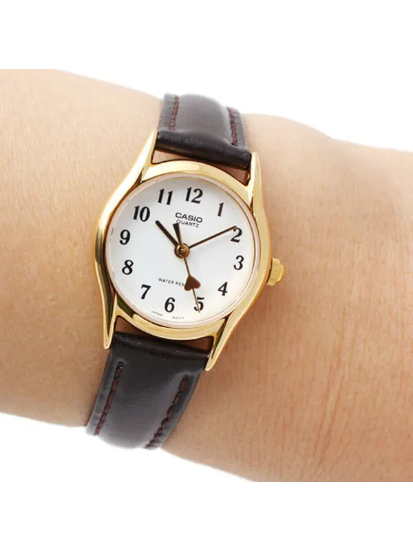 Часы Casio Influencer Analog Leather Strap Watch 'Dark Brown White Gold' — изображение 2 из 3, оттенок белый