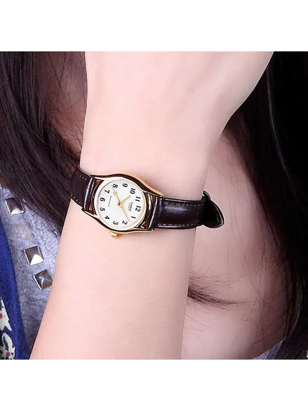 Часы Casio Influencer Analog Leather Strap Watch 'Dark Brown White Gold' — изображение 3 из 3, оттенок белый